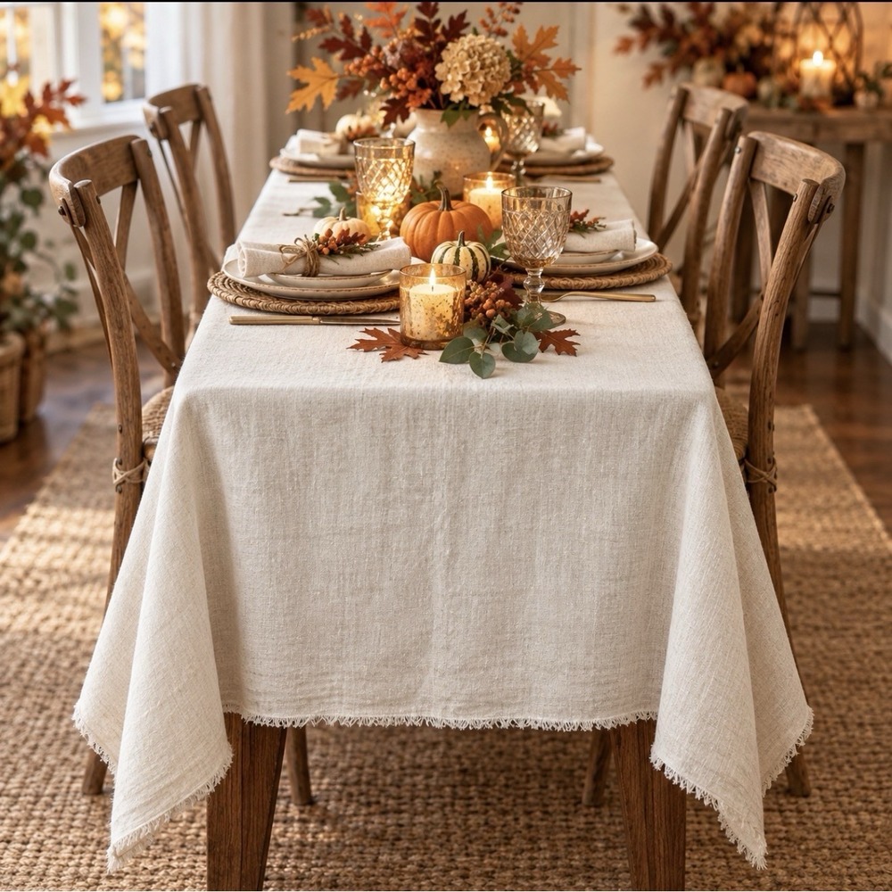 Linkslove Home 100 Pure Linen Tablecloths For Rectangle Tables Fringe 60X108